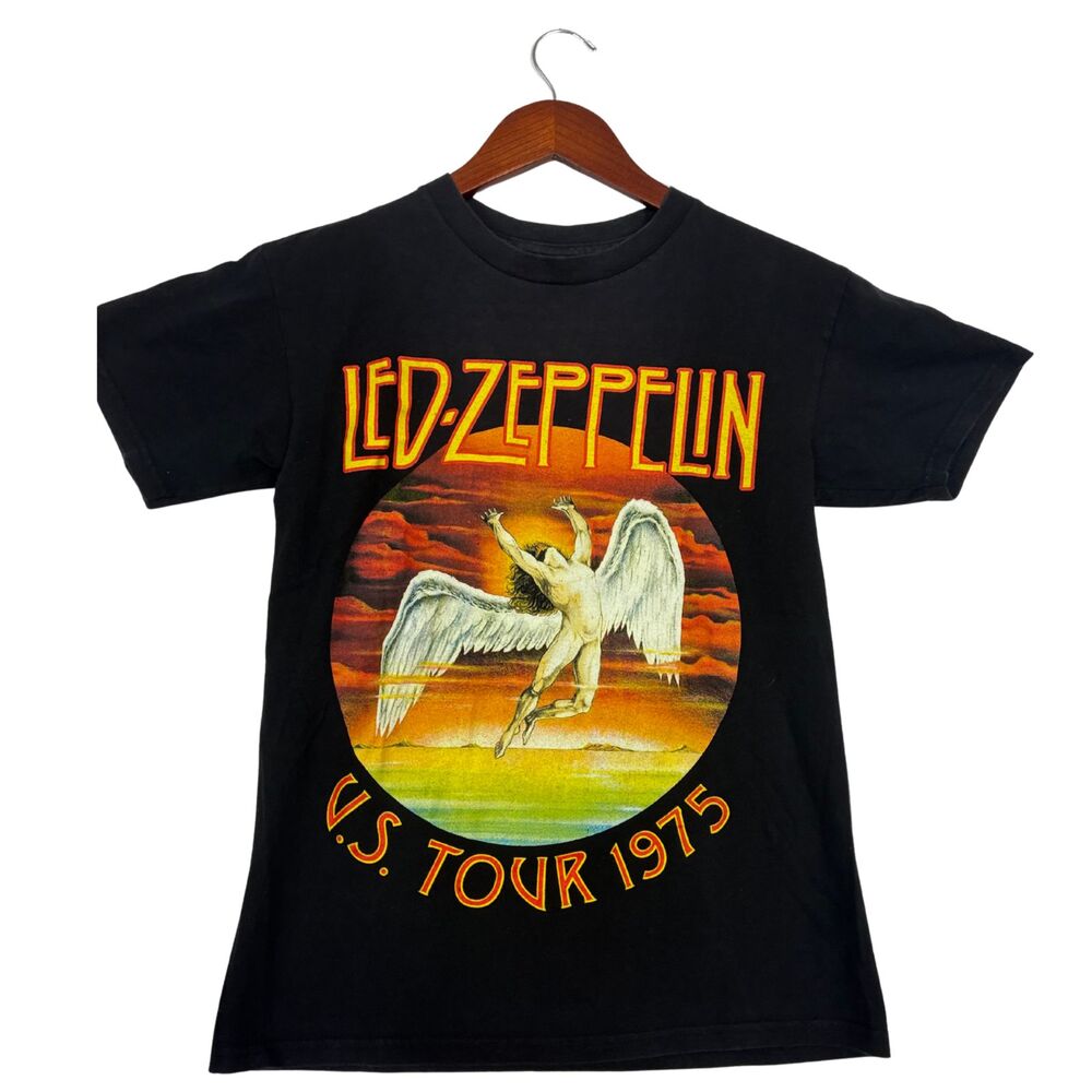 Led Zeppelin US Tour 1975 Icarus T Shirt Black TeeStyled Mens Small Rock Band